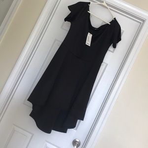 BOOHOO Plus Black off the shoulder high low dress